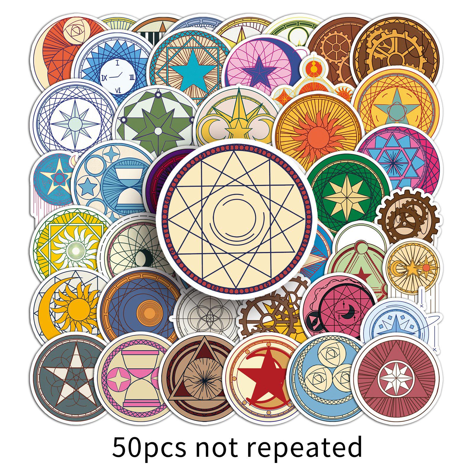 50 Hand-Drawn Magic Circle Cartoon Stickers for Journals, Computers, and Phones