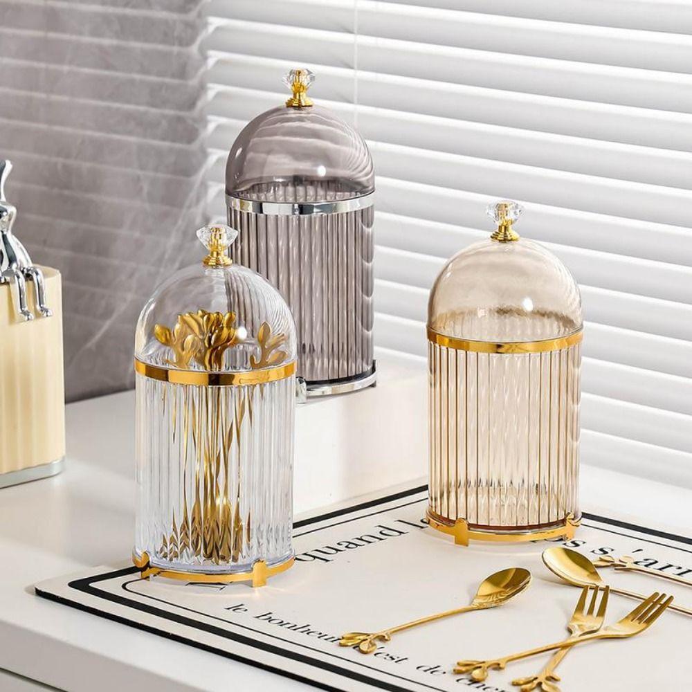 Household Cutlery Holder Dustproof Lid Food Storage Canister Dessert Fork  Holder  Home Kitchen Use