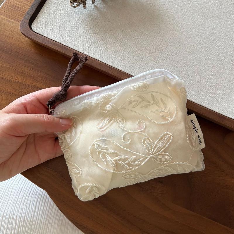 Retro Lace Embroidered Cosmetic Organizer Bag Mini Women'S Makeup Bag Portable Coin Purse Wallet Cosmetics Lipstick Storage Bag