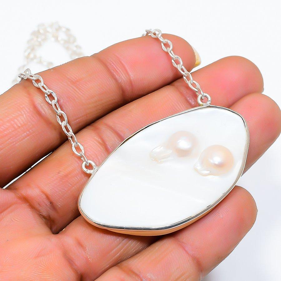 

Biwa Pearl Gemstone Handmade 925 Sterling Silver Jewelry Necklace 20 GK-5430