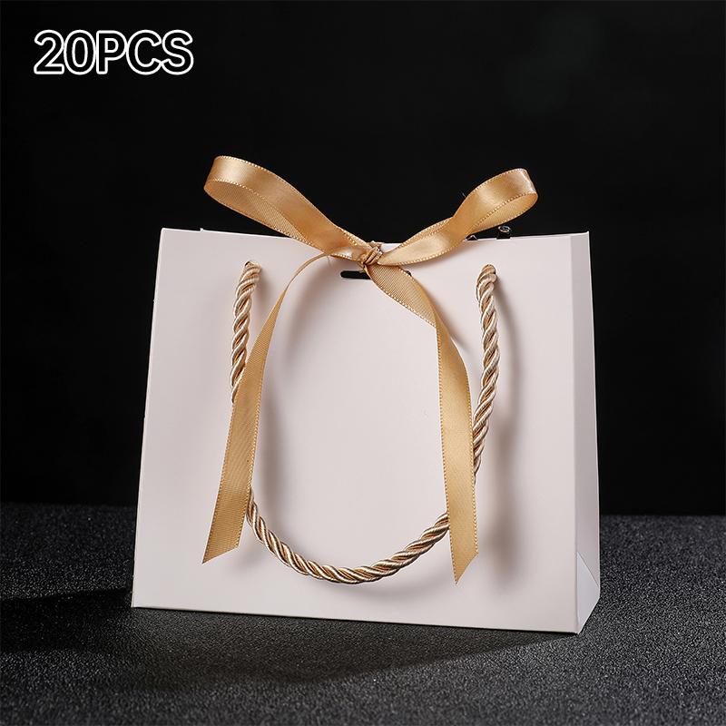 20pcs Pretty Paper Gift Bag Present Box For New Year Birthday Wedding Party DIY Gift Packaging Bow Handbag Christmas Gift Bags