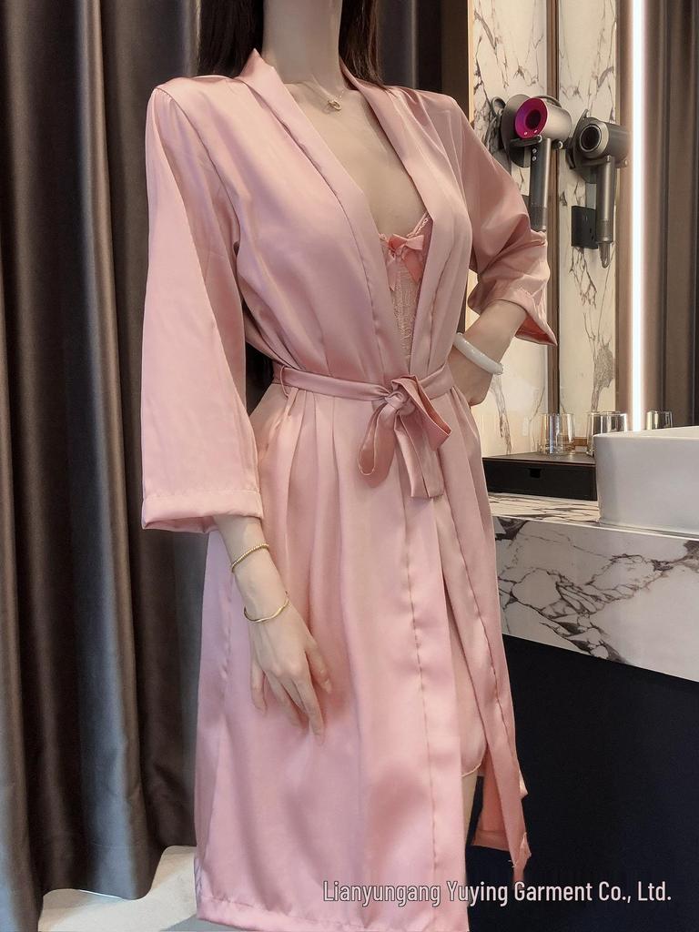 Women's Sexy Lace Nightgown & Robe Set with Spaghetti Straps and Bra Pads