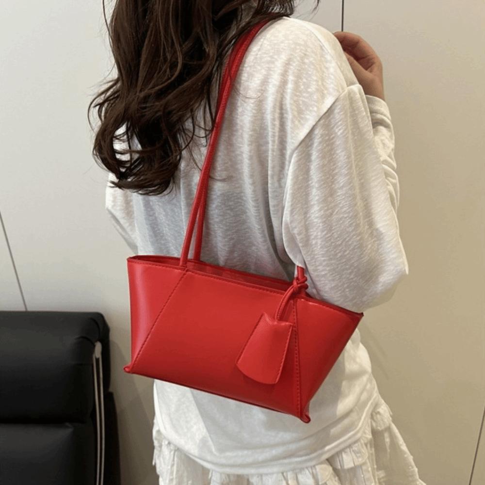 Luxury Solid Color Tote Bag Casual Women's Underarm Bag Fashion Pu Leather Shoulder Bag  Purse