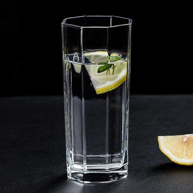 220ml Glass Coffee Cups Square Cup Transparent Collins Glass Juice Cup Straight Tumblers Octagonal Beverage Cup Cocktail Glass