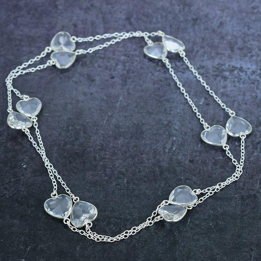 White Topaz Gemstone 925 Sterling Silver Jewelry Necklace 36"