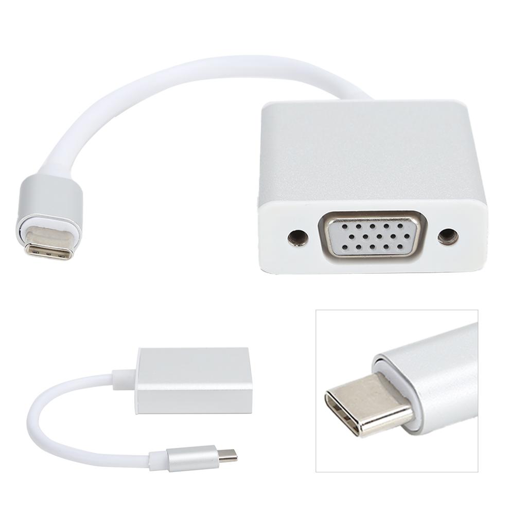 Adaptador TypeC a VGA plateado compacto convertidor macho a hembra compatible con OS X