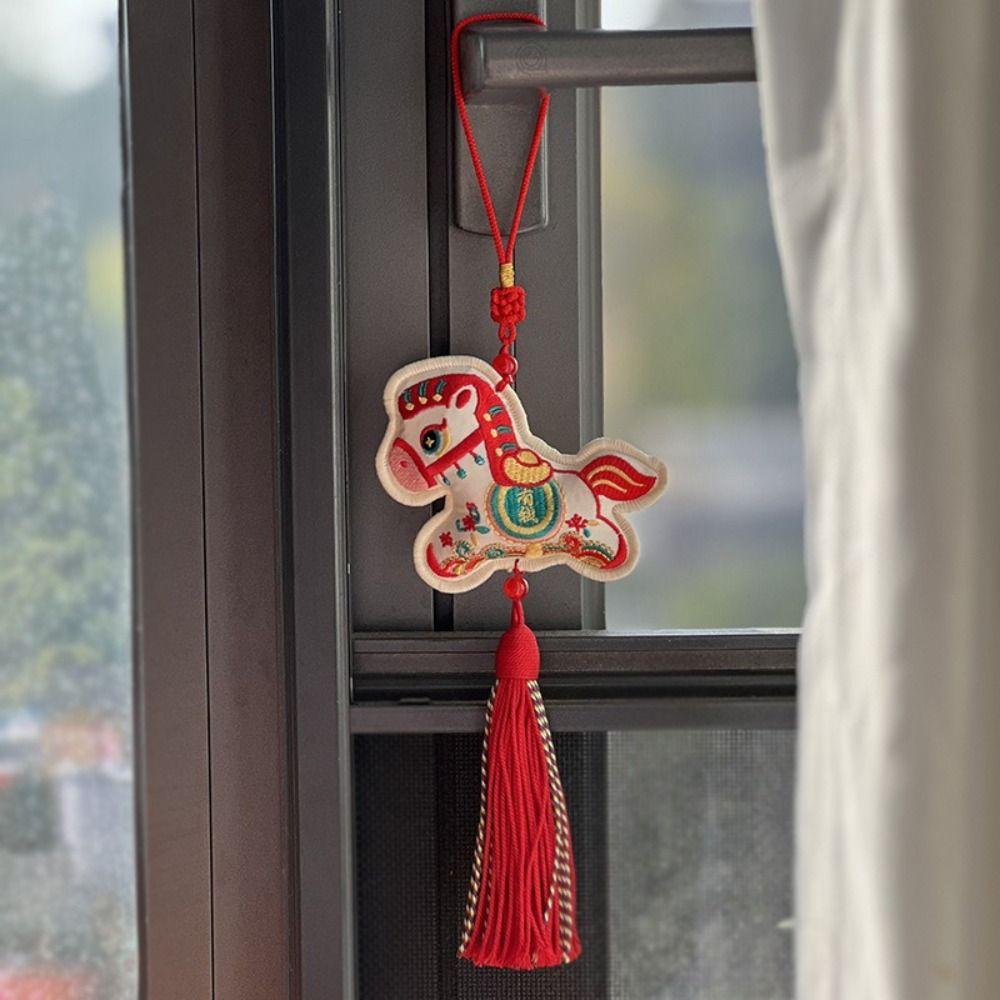 Handgjord Hästpåse Broderi Traditionell Design Hästformad Prydnad Kinesisk Stil Tofsar Doftpåse Bilhänge