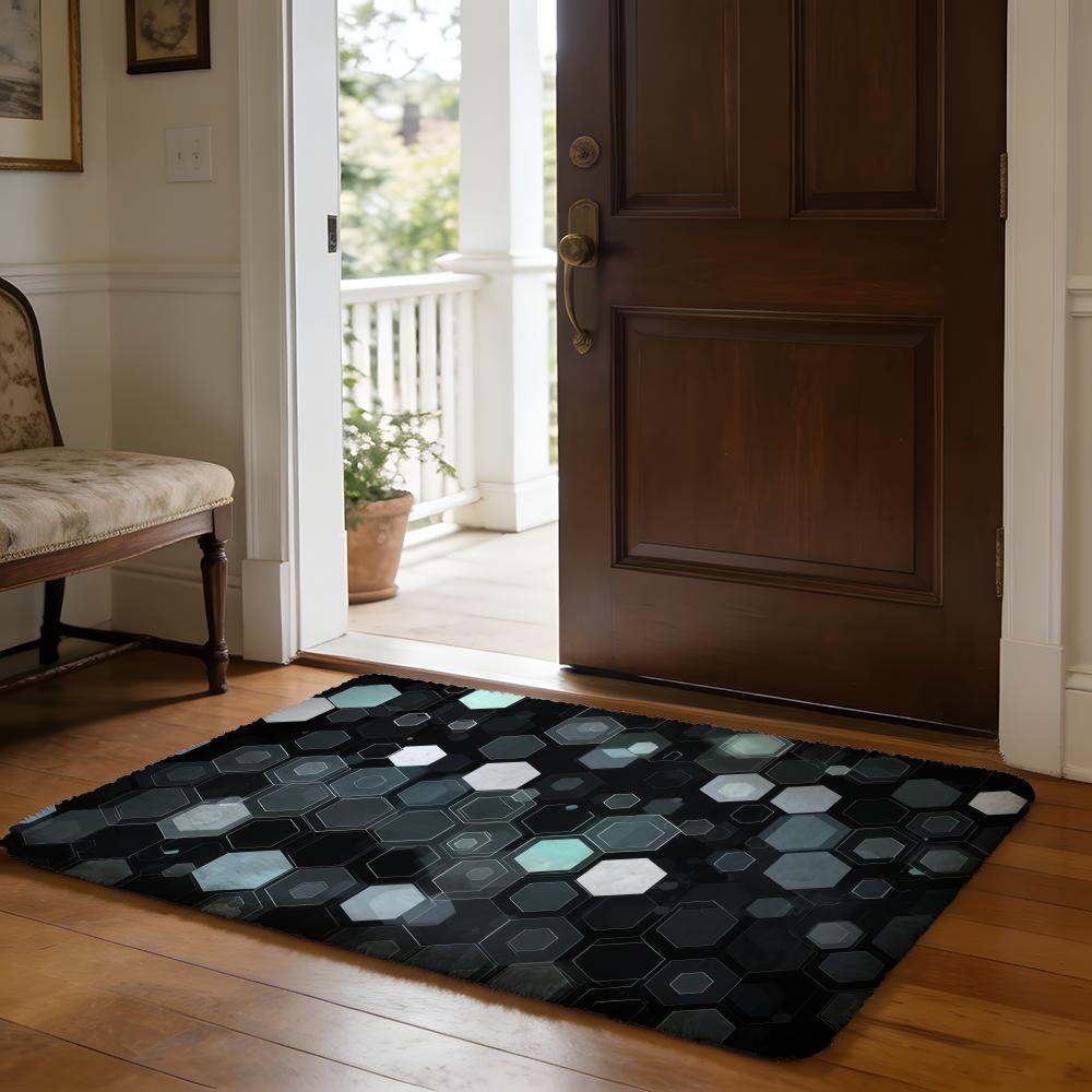 Abstract Hexagon Pattern Floor Mat Soft Flannel Absorbent Mat Non-Slip Rug Home Bedroom Bathroom