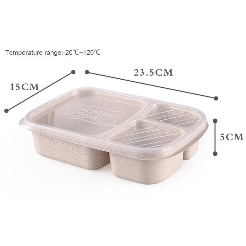 Portable Lunch Wheat Straw Lunch Box Single Layer 3 Grid With Lid Microwave Food Box Biodegradable Lunch Storage Container