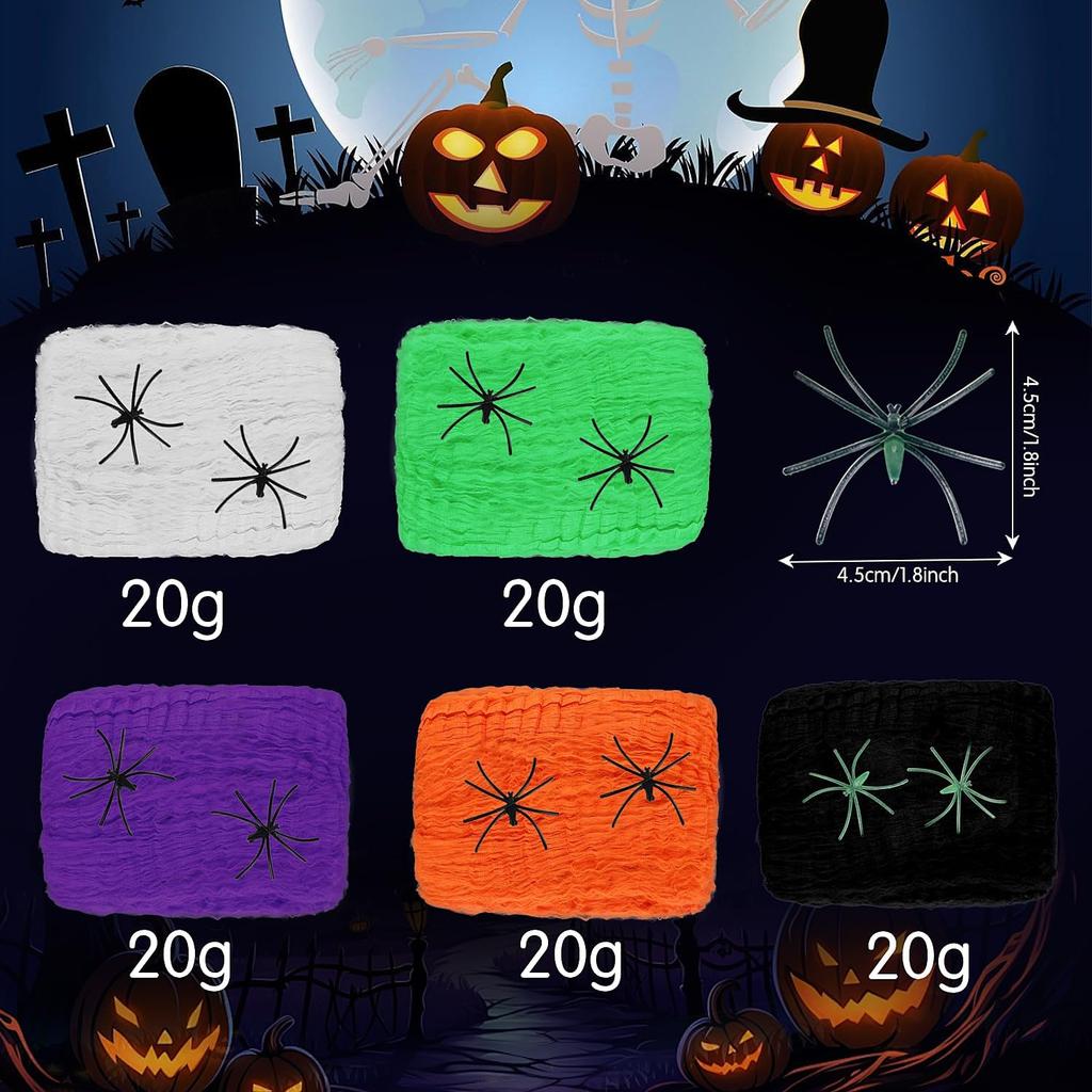 1-5PCS Halloween Decoration Spider Web Artificial Spider Web Stretchy Cobweb With Spider Horror Gothic Haunted House Home Decor