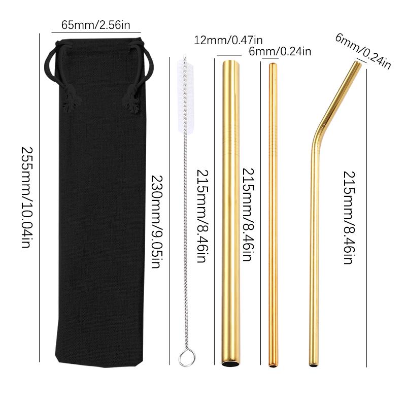 4Pcs Reusable Metal Straws Set With Cleaner Brush 304 Stainless Steel Drinking Straw Milk Drinkware Bar Accessories