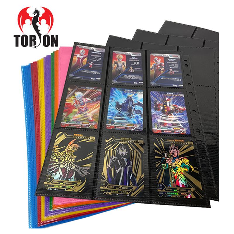 Suport pentru cărți Yu-Gi-Oh cu compatibilitate pentru cărți vedetă NBA - 11 găuri, 9 buzunare, o singură față, pagini de înaltă transparență cu model negru litchi