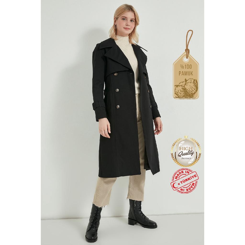 Gabardina 100% bumbac lungă (110cm) Trench pentru damă, căptușit cu curea 1111
