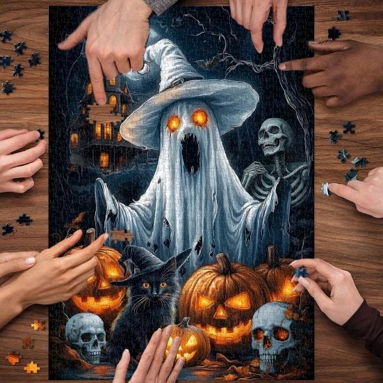 Dýňové duchové průvody Puzzle 1000 dílků Halloweenské puzzle Puzzle z recyklovaného papíru Zábavná sváteční aktivita pro dospělé rodiny