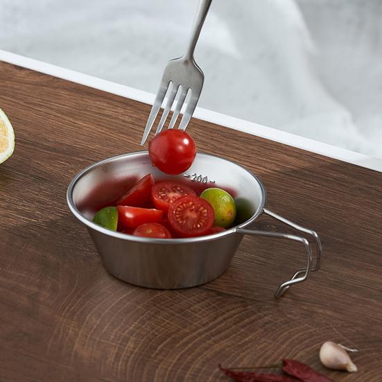 Stal nierdzewna Miska Campingowa 300/500ML z Uchwytem Przenośna Lekka Outdoor Turystyka Piknik Miska na Zupę Kubek ze Skalą