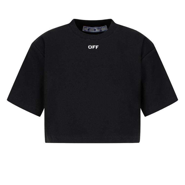 

Off-White Cropped Logo Casual Tee Black/White Women Tops OWAA081R21JER0011001