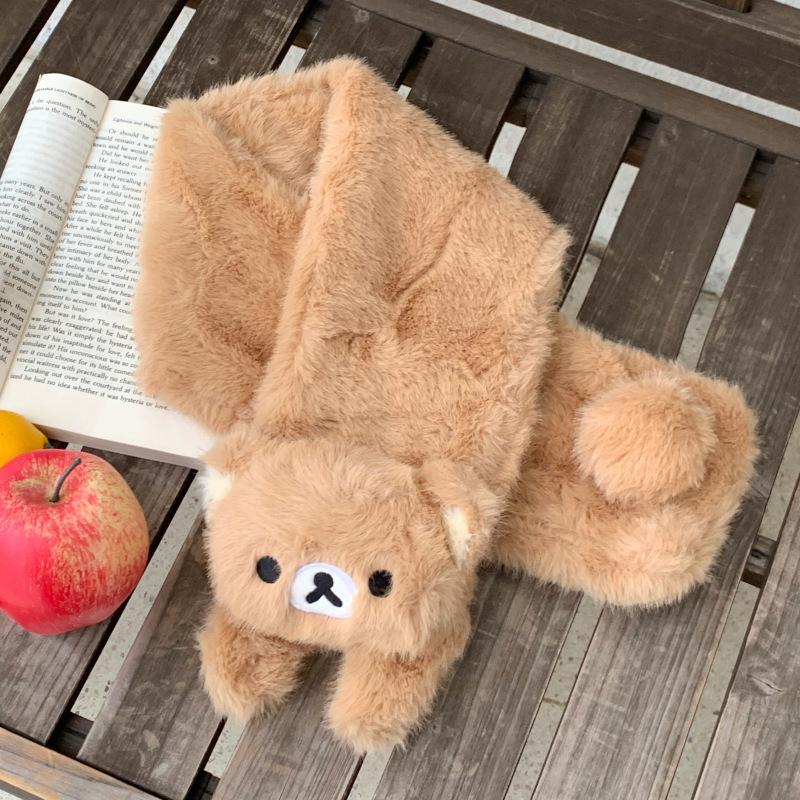 

Cute Little Bear Plush Scarf for Women, Winter Style, College Trend, Warm and Versatile, New Model Neck Warmer коричневый