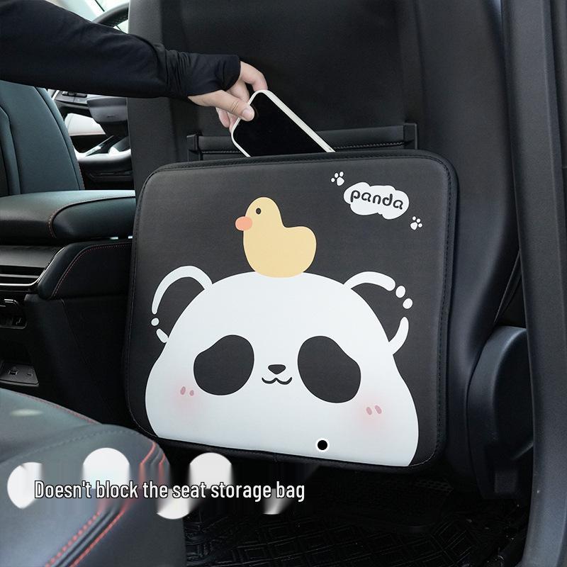 Panda Car Organizer: Multifunctional Hanging Storage, Cute Cartoon Interior Protective Pad
