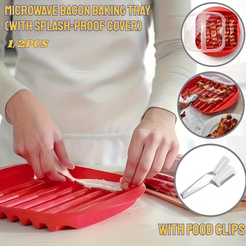 Microwave Bacon Maker Cooker Tray with Splatter Lid Safety Quick No Mess Pizza Tray in few Minute Efficient Food PrepKitchenTool