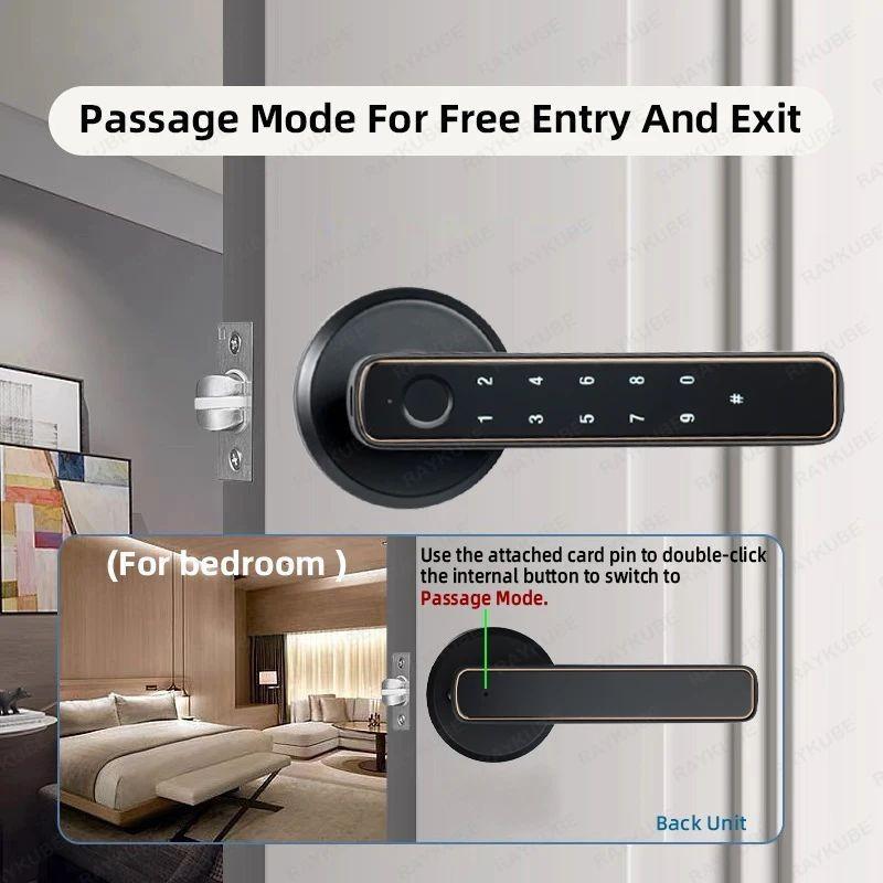 Tuya Digital Fingerprint Door Lock 5-in-1 Smart Door Handle Lock Bedroom APP Remote Unlock Electronic Lock