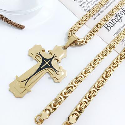 Neue trendige Herren Halskette aus Titanstahl mit flachem Profil aus Europa und Amerika, Edelstahl Öltropfen Kreuz Anhänger