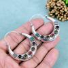 Handcrafted Multi-Gemstone Crescent Hoop Earrings – 925 Silver Plated Vintage Boho Multi-Stone Bali Earrings for Women
