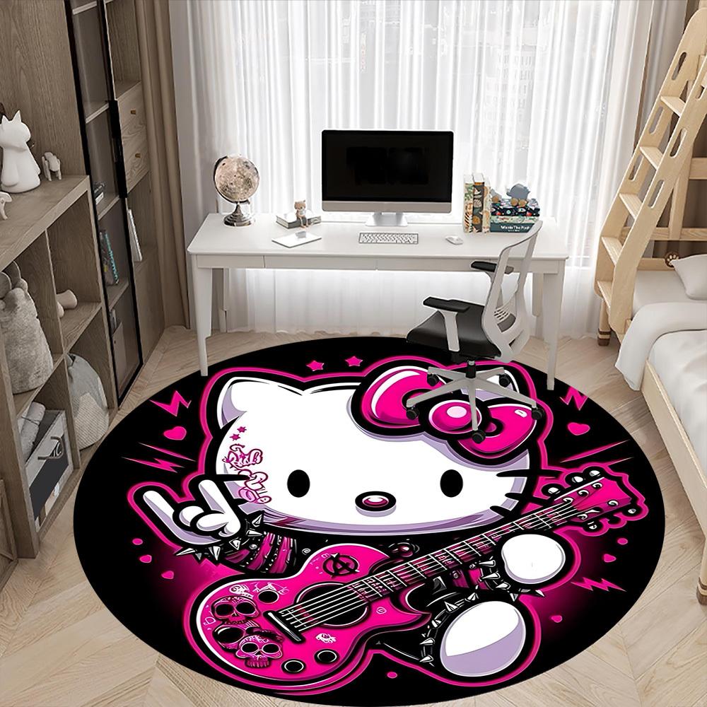 1PC Hello Kitty Office Round Rug - Perfect for Office or Study Decor, Non-Slip Backing, Decorative Floor Mat yy250916039