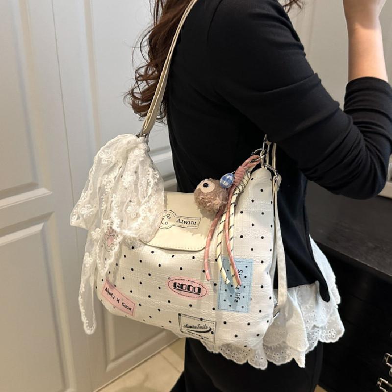 Minimally Polka Dot Letter Pattern Women Casual Shoulder Bag With Shelliemay Pendant For Daily Use