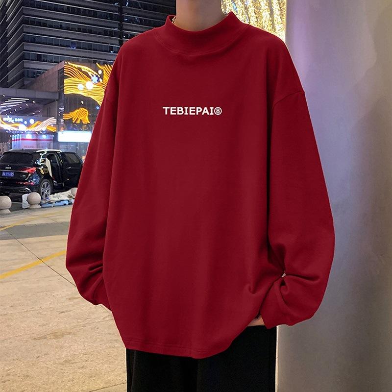 

Осенне-зимняя мужская новая полувысокая бархатная рубашка с высоким воротником для тепла и модная свободная футболка с длинным рукавом XL