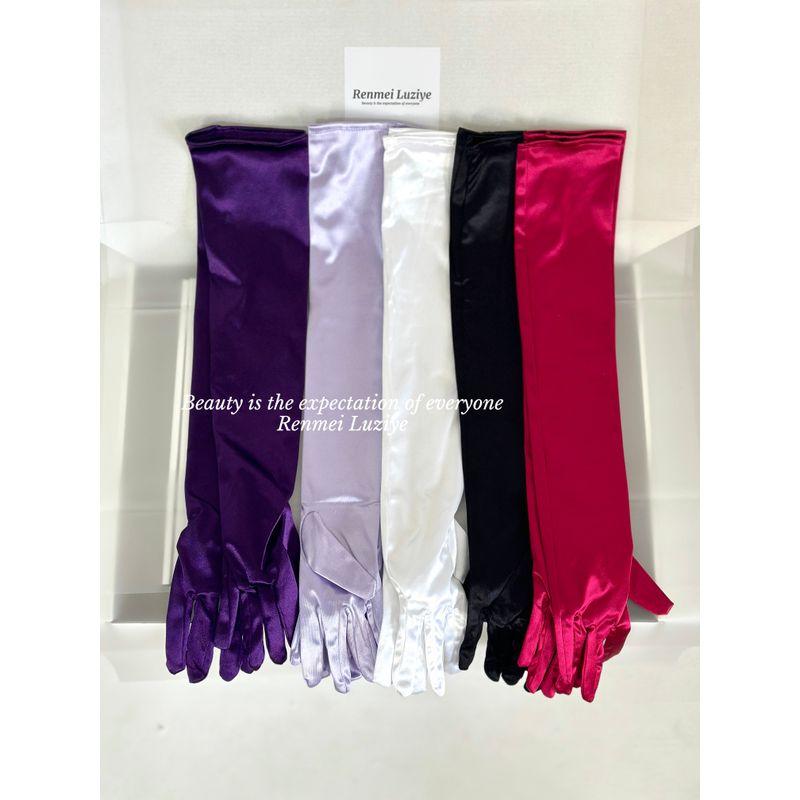 

Soiree Mo [Gloves] High Quality Sexy Mesh Mesh Solid Long Wedding Dress Underwear Gloves Black 55cm gauze gloves One size