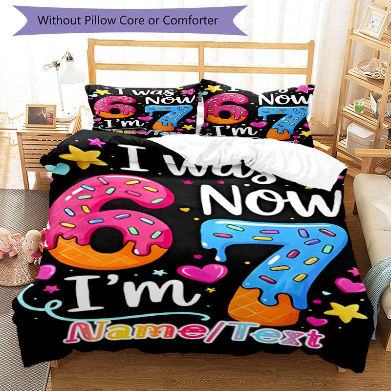 3PC Custom Name Happy 7th Birthday! Bedding Set Printed  Bedding Set Duvet Cover Closure Includes 1 Duvet Cover & 93 Pillowcases for Bedroom