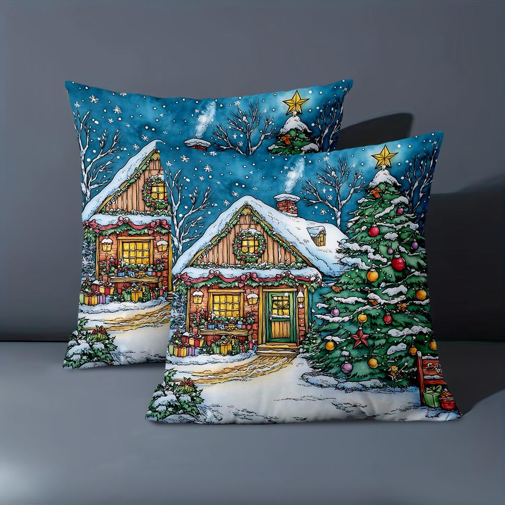 1 Pieces Christmas Cottage Pattern Decorative Throw Pillows Polyester pillowcase, sofa decorative cushion cov Headboard Pillow