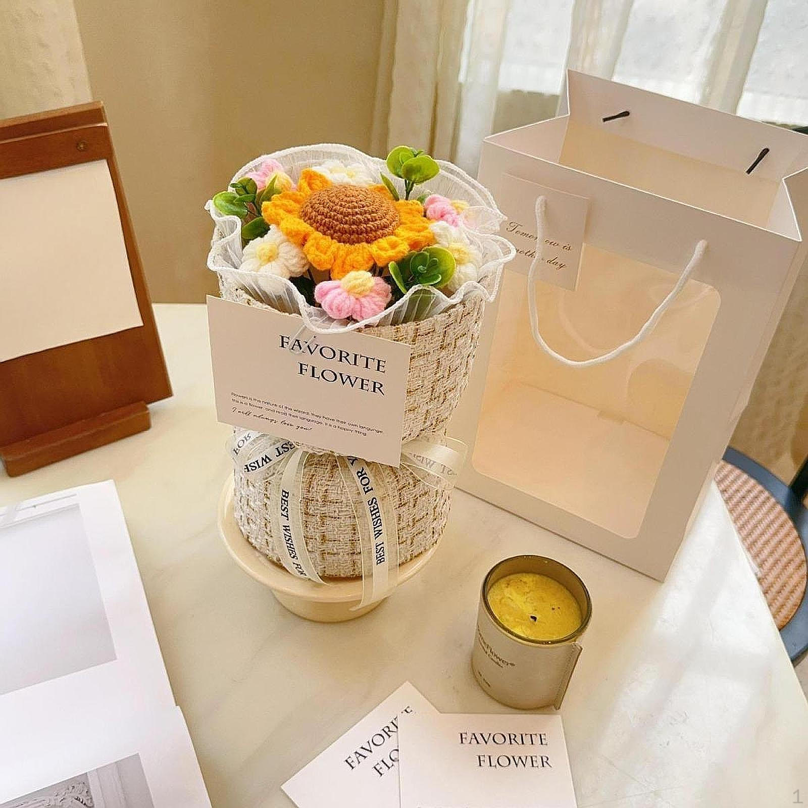 

Букет из цветов, связанных крючком, искусственная цветочная композиция, ручная работа, вязаный подарок Sunflower Pink