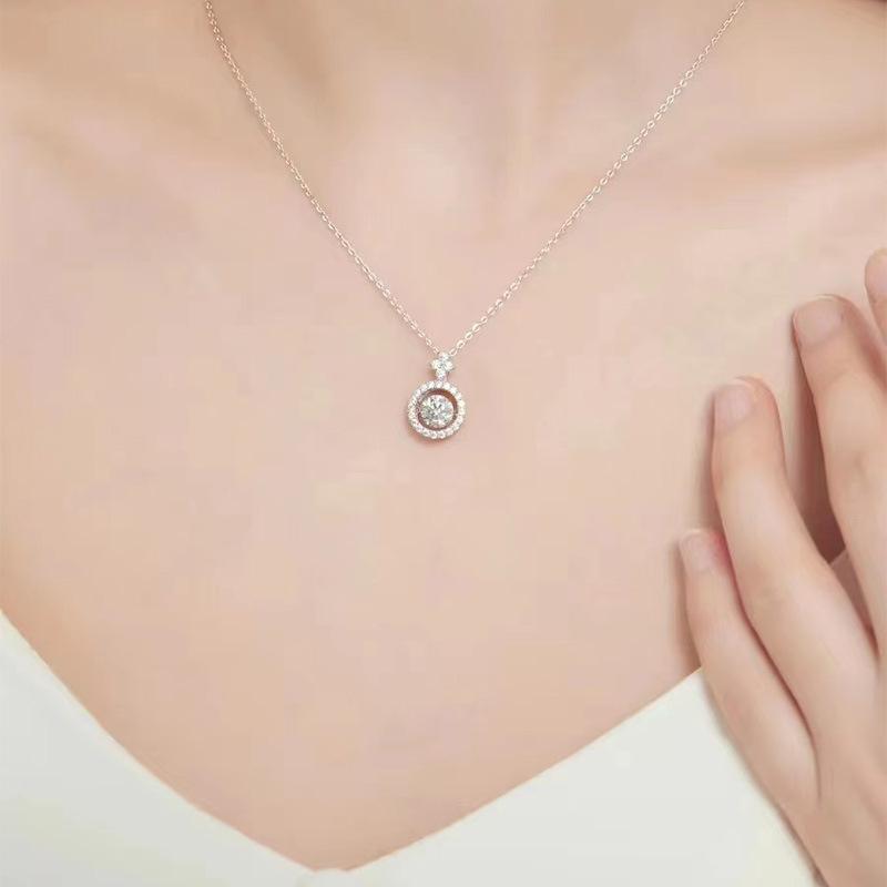 S925 Silver Moissanite Necklace Women's Round Light-Chasing Simple Smart Pendant