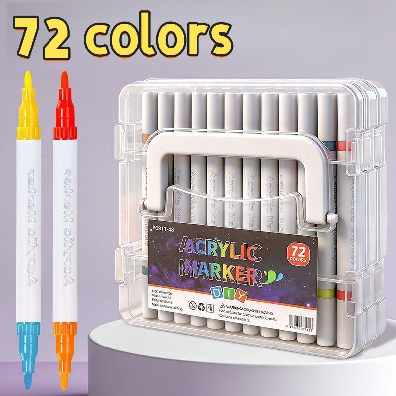 Double-Ended Acrylic Paint Markers With Stackable Storage Box For Canvas, Glass, Ceramics, Wood, Diy Crafts