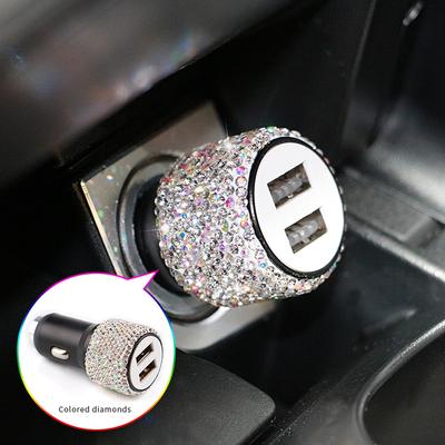 Nowa Ładowarka Samochodowa z Podwójnym Portem USB do Szybkiego Ładowania Bezpieczeństwo Dekoracja Samochodu Samochodowego Różowa Akcesoria do Dekoracji Samochodu Bling dla Dziewczyn