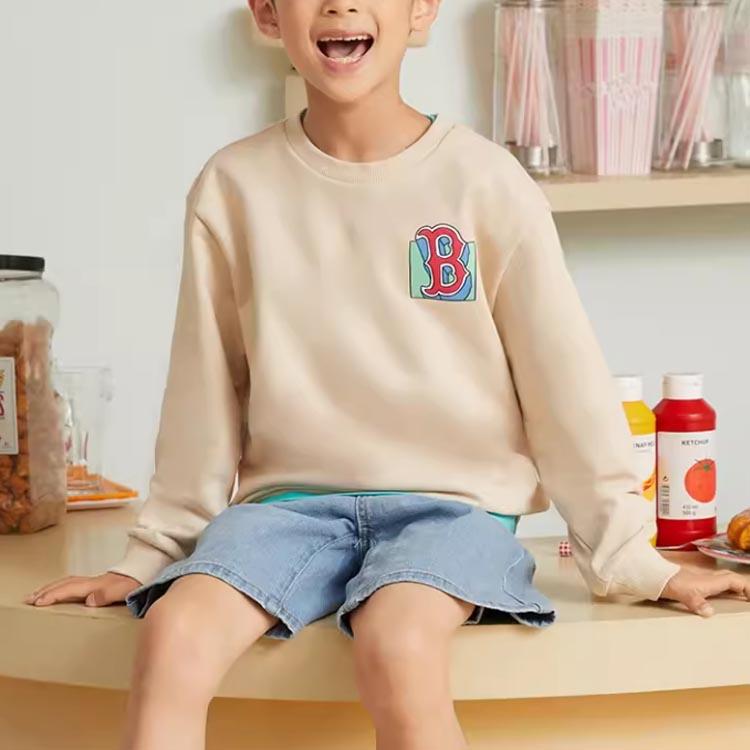 New MLB Sweatshirt Kids' Light Beige 7AMTL0324-43BGL