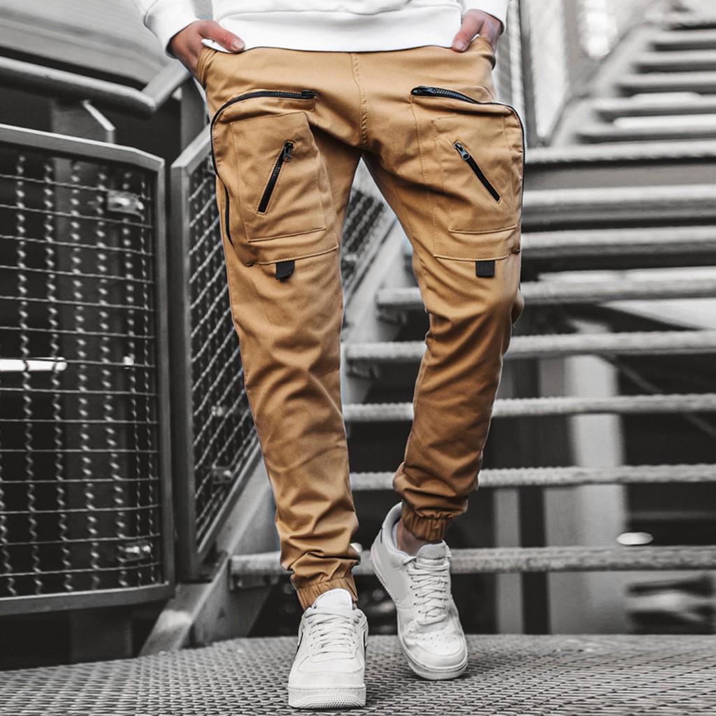

Men s Fashion Color Leisure Sports Pants Comfortable Multi Pocket Overalls L хаки