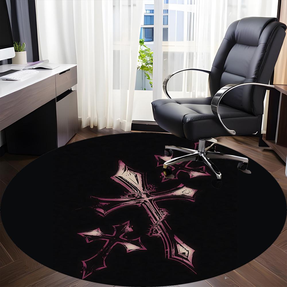 1pc Gothic Cross Office Round Area Rug, Indoor Mat Suitable ForOffice, Under Office Chairs Bedroom Living Room Home Decor T189