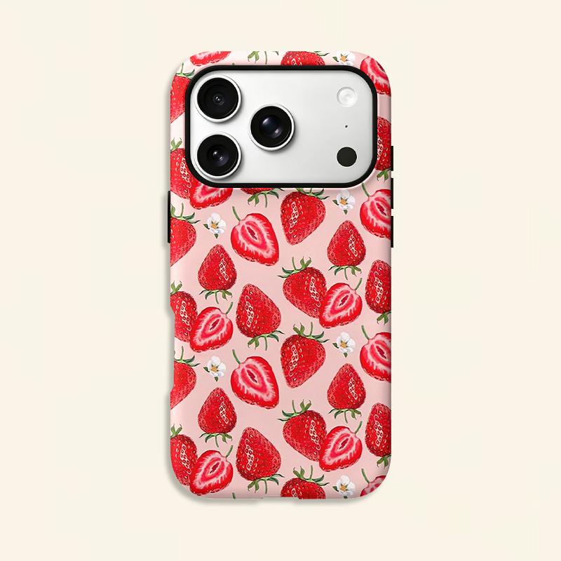 Pink Base Fresh Strawberry Tiny Flower Print Soft Silicone Phone Case Cute Girly Fruit Aesthetic Shockproof Protective Cover For All Iphone Models