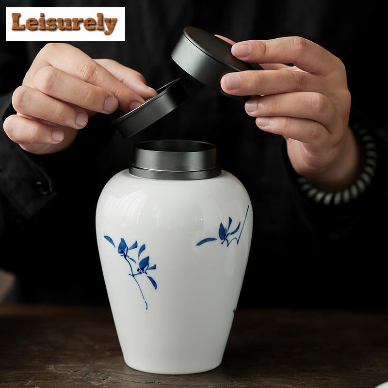 700ml Pure Hand-painted Butterfly Orchid Tea Box Organizer Creative Storage Tank Containers Tea Caddy Tea Items Supplies Craft