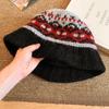 Knitted Wool Hat Women's Winter Warm Bucket Hat Retro Ethnic Wind Basin Hat