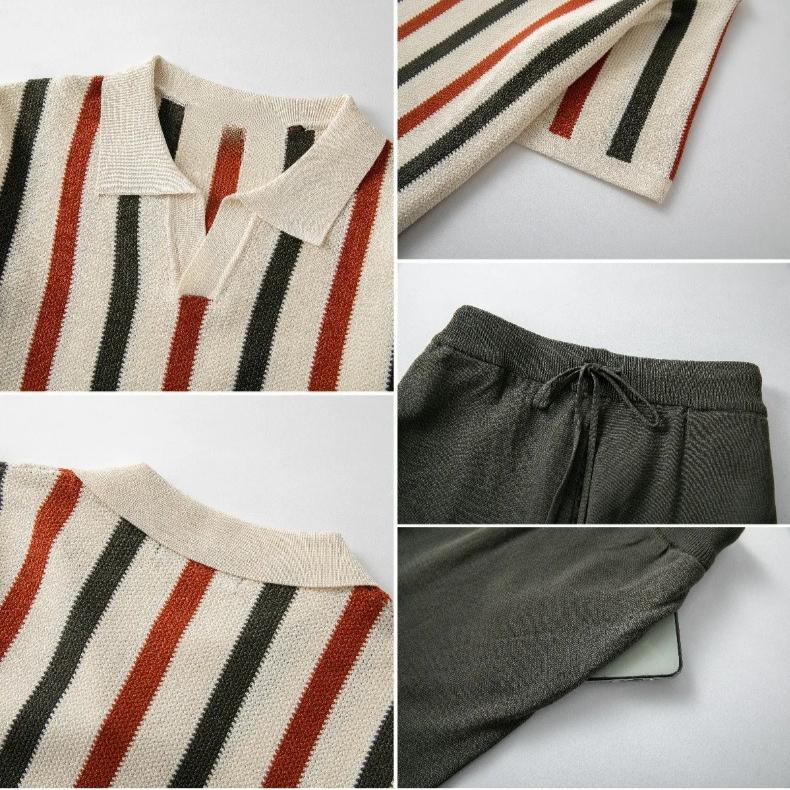 Completi Estivi da Uomo a 2 Pezzi Set Corti in Maglia Vintage Pullover a Manica Corta Polo Casual Tuta da Spiaggia Top a T-shirt e Pantaloncini Set Coordinato per Uomo