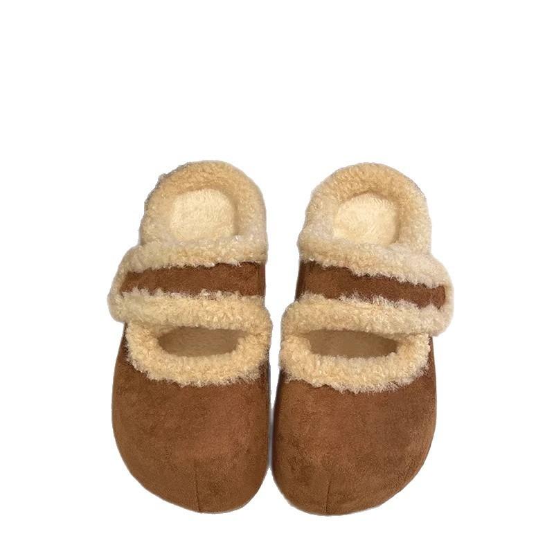 Retro Women's Shoes, New Style, Padded Head, Half Flip-flop, Anti-slip Cotton Shoes