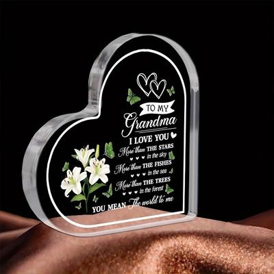 Plaque en Acrylique en Forme de Cœur Personnalisée 2D Plate pour Montrer son Appréciation à Mamie, Convient pour la décoration murale, le porche, la chambre, la villa, les accents de la maison, le couloir, ou le Wor