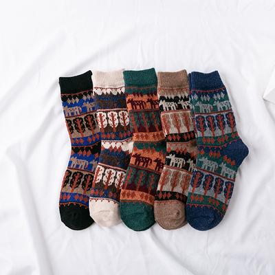 5 Paar Winterverdickte Kaninchenwollsocken für Damen und Ethno-Windbreakersocken