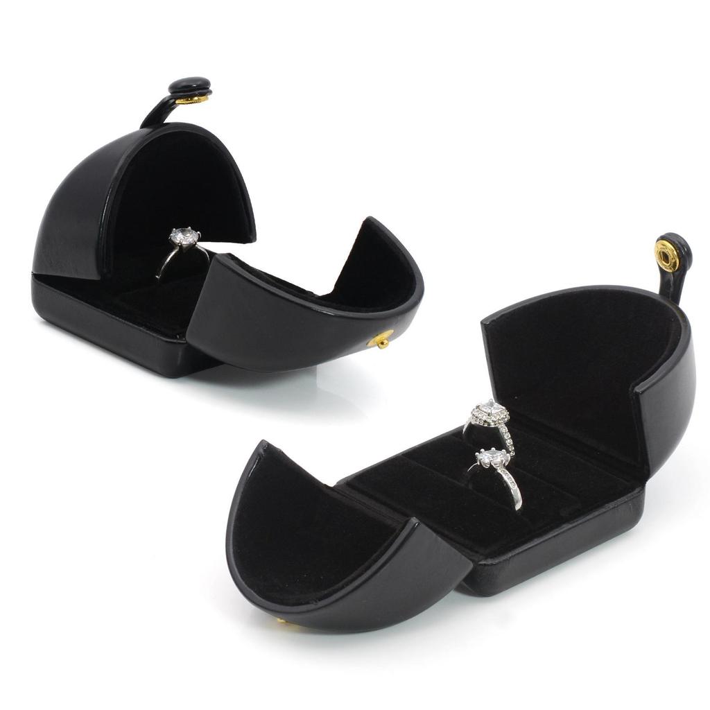 Black Leather Dual-Opening Jewelry Box for Rings, Earrings, Necklaces, and Bracelets
