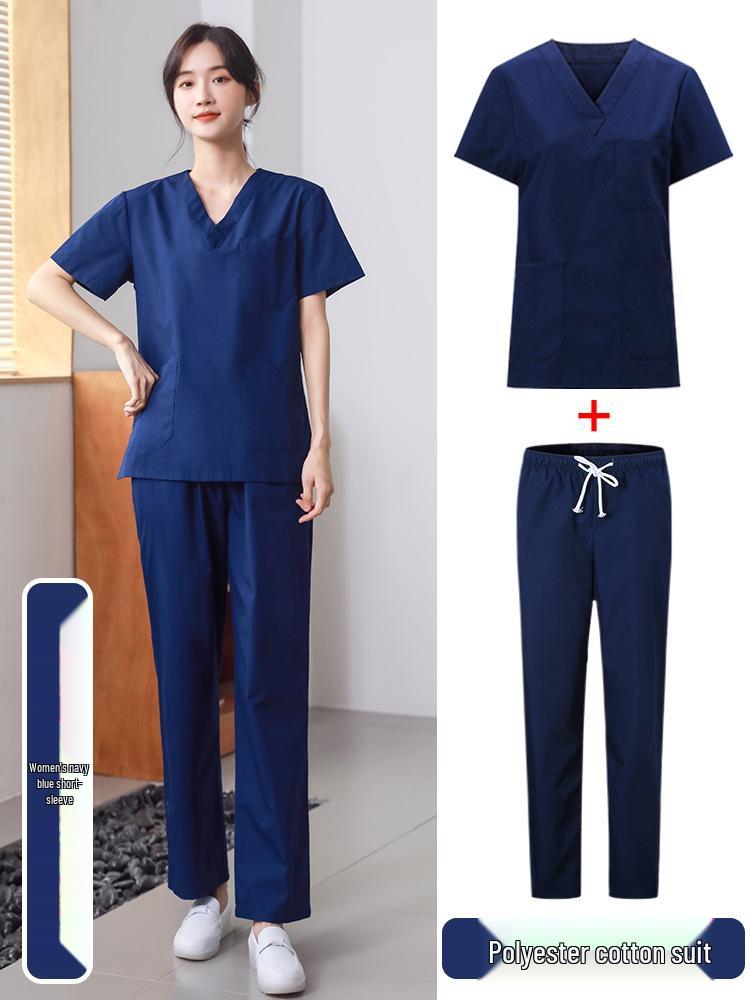 Unisex Short-Sleeve Surgical Gown and Long-Sleeve Workwear Scrub Set - Polyester/Cotton Blend