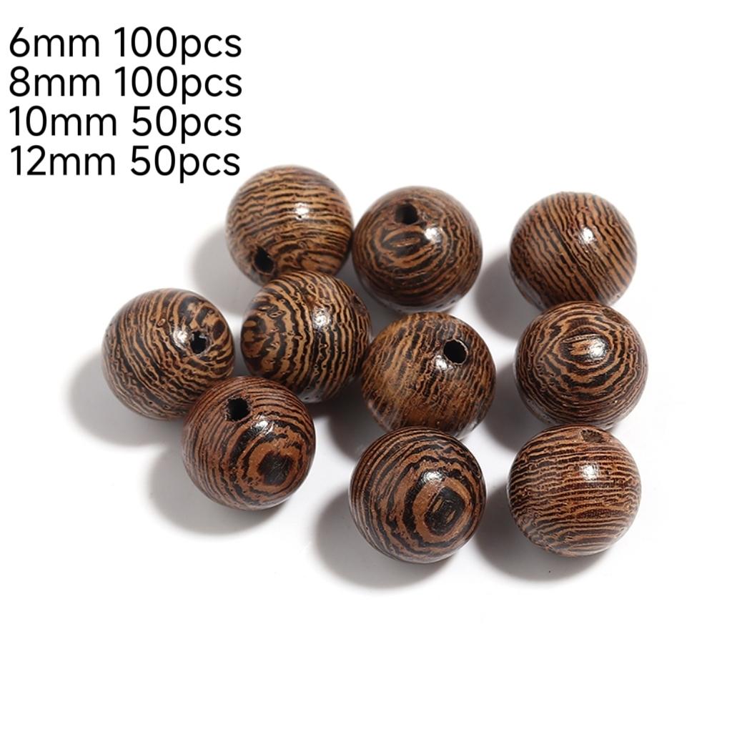 Louleur Natural Wooden Beads Round Natural Stripe Beads Spacer Colorful Loose Spacer Wood Beads For Jewelry Making Bracelet
