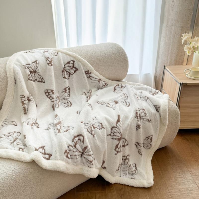 New double-layer cationic jacquard butterfly-dyed multi-functional blanket Tafu wool lamb wool blanket